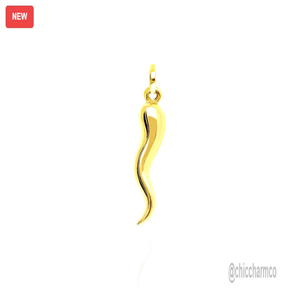 14k Gold Horn Pendant Hollow, Fits 4mm Necklace, Hypoallergenic Gift